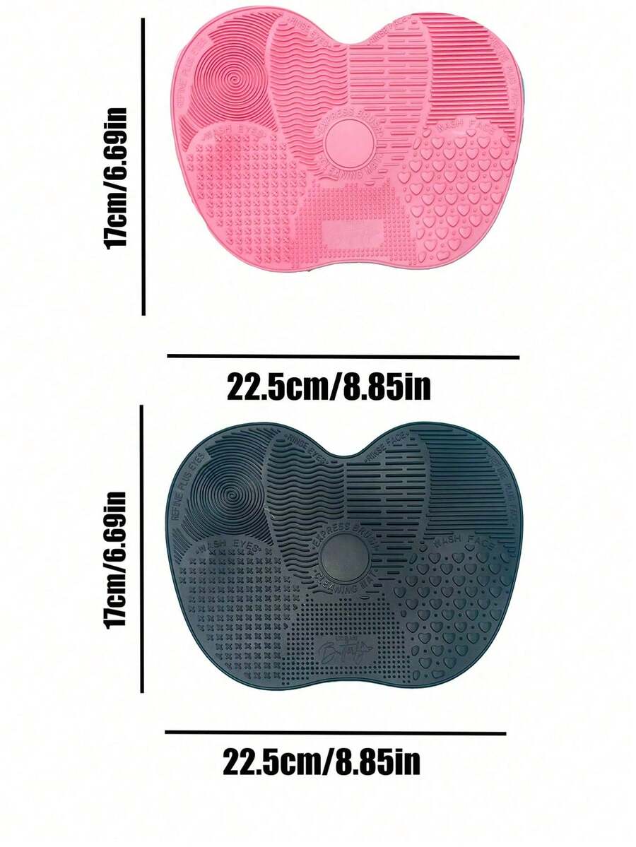 Silicone Makeup Brush Cleaning Mat With Suction Cup, Portable Makeup Brush Cleaning Tool, Apple-Shaped Silicone Makeup Brush Cleaning Pad - 2 件粉紅色+黑色(大) - 查看 1