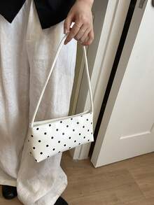 White Polka Dot Stylish Women's Shoulder Bag, Large Capacity Underarm Bag, Suitable For Dating And Daily Outfits For Women - White - View 7