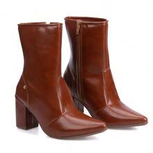 Domidona Women's Short Boot With Block High Heel And Pointed Toe - Lạc đà - Xem 7