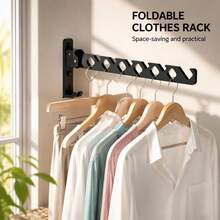 No-Drill Window Frame Hanging Drying Rack, Foldable Portable Indoor Clothes Drying Pole, Bedroom Balcony No-Nail Clothes Organizer Rack, Dorm Travel Portable 6-Hole Anti-Fall Drying Rack, Wind-Resistant Drying Holder - Multicolor - View 2