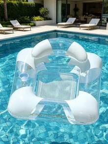 Transparent Glitter U-Shaped Backrest Mesh Inflatable Pool Float Bed With Cup Holder, Adult Water Lounge Chair For Beach, Pool, Vacation - Multicolor - View 12