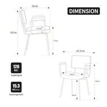 Modern Dining Chairs, Set Of 2, Chenille Upholstery, With Armrests, Solid Wood Backrest, Rattan Look, Adjustable Metal Legs - IVORY - Black - View 9