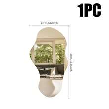 1pc Frameless Asymmetrical Organic Wavy Mirror Wall Decor Sticker, Asymmetric Wavy Pebble Decorative Mirror, Modern Wabi-Sabi Style Bathroom Entryway Bedroom Living Room Vanity Home Decor - 2mm - View 13