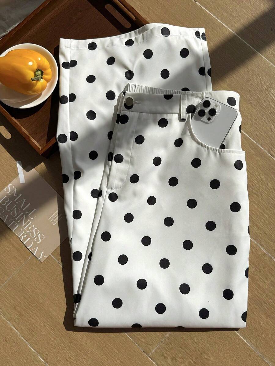 Plus Size White Herringbone Retro Polka Dot Suit Trousers - White - View 1