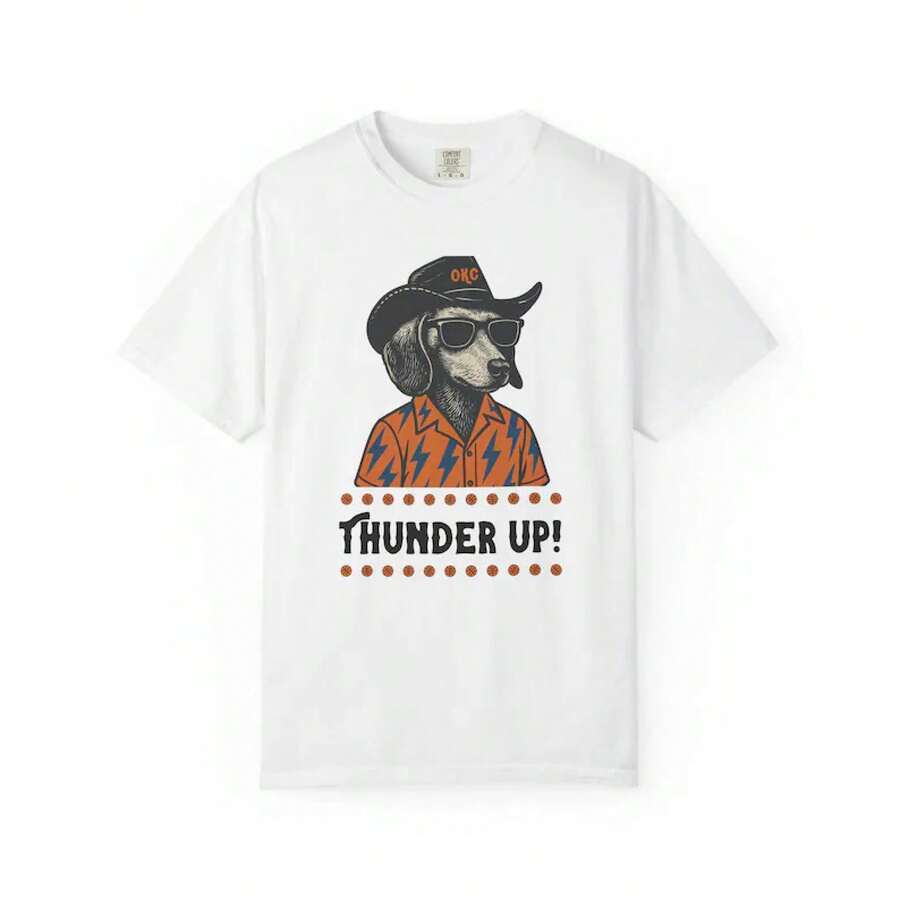 Camiseta Thunder Western Dachshund, Camiseta de Baloncesto OKC, Camiseta , Diseño Único Thunder, Regalo para Fanáticos, Ropa de Oklahoma City - Blanco - Ver 1