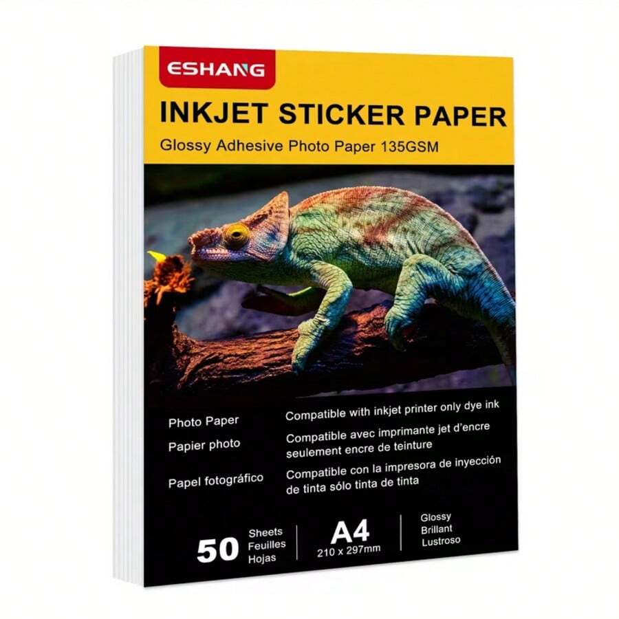 50 Sheets Adhesive Printing Sticker Paper Glossy A4 Size. 135Gsm 36lb Self Adhesive Photo Paper, Compatible With Inkjet Printing - A4 - View 1