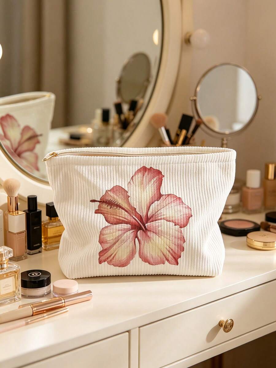 1pc Portable Cosmetic Storage Bag Floral Pattern Double-Sided Printed Travel Zipper Makeup Pouch Multifunctional Toiletry Organizer Bag - Multicolor - View 1