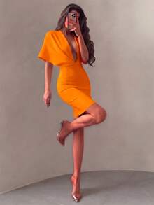 Women's Sexy Elegant Orange Backless Spaghetti Strap Bandage Bodycon Dress, Suitable For Party, Cocktail, Wedding Guest Spring Fall - Orange - View 7