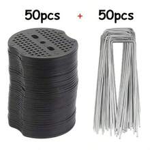 100入 (50入U型地樁與50入墊圈) 加厚帳篷地樁 - U型地樁附墊圈，適用於戶外帳篷、園藝布、景觀布、隔離布、高強度草坪固定釘、隔離地樁、覆土固定釘，不易彎曲、堅固、安裝方便 - 50個U形地釘 + 50個墊圈 - 查看 11