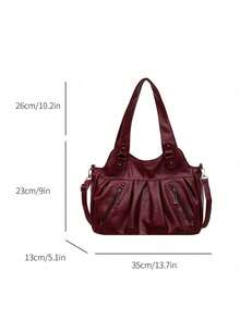 This Stylish Red Women's Handbag Features A Detachable Shoulder Strap, Pleated Design, Multiple Pockets And Large Capacity. Suitable For Office Workers, Teachers, Students And Young Women For Commuting, Shopping, Weekend Outings And Short Trips. - Red - View 5