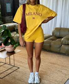 Circle - T-Shirt D'été Décontracté à Manches Courtes With Motif Milan Imprimé - 6717 Haine Vara - 橘色 - 查看 4