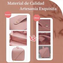 Bolsa de Cosmeticos de Viaje, Cosmetiquera de Piel para Mujeres, Neceser de Viaje Impermeable, Makeup Bag de Gran Capacidad, Bolsa de Maquillaje Portátil, Bolsa de Aseo con Asa Rosa - Rosa-1 - Ver 4