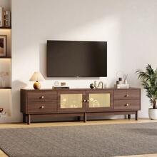 180cm Long TV Unit, Dark Wood Look, With Two Rattan Doors, Four Drawers, Cable Management System And Hydraulic Hinges – Suitable For TVs Up To 80 Inches. - Brown - View 3