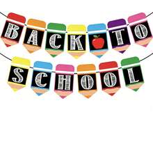 Ensemble de bannières de rentrée scolaire, guirlande de découpes de crayons colorés et de fournitures scolaires, bannière suspendue en tissu non tissé pour la salle de classe, fête du premier jour d'école, décoration de bienvenue - Voir 11