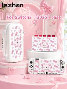 New Switch2 (2025) Game Console Accessories, 1pc Pink Kitten One-Sided Bow Daisy Print Pattern Protective Case/Cover, Compatible With Switch2/Switch NS/Switch OLED/Lite, Suitable For Switch2/Switch Game Console Accessories, Full Set, Storage Bag, Game Card Case, Switch Protective Case, Best Gift For Switch Players - Multicolor - View 1
