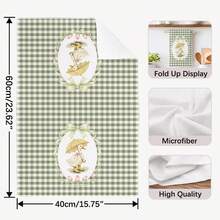 2pcs Green Plaid Cute Duck Bow Pattern Kitchen Towels, 40*60cm Soft Microfiber Material Tea Towels, Suitable For Home Kitchen Restaurant Outdoor Camping Tabletop Cleaning Dish Cloth Hand Towel Accessories, Holiday Gift - Multicolor - View 2