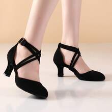 Scarpe da ballo professionali da donna per ballo latino e da sala, con cinturino incrociato nero, scarpe da ballo per interni - nero - Visualizzare 3