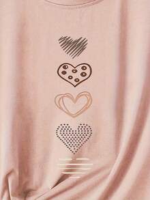 Women's Vintage-Style Short-Sleeved T-Shirt With Round Neck, Black Heart Print, 2026 Fashion, Casual And Sporty Summer Style. - 粉色 - 查看 6