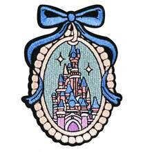 1pc Dream Princess Castle Embroidery Patch, Blue Bow Fairy Tale Castle Iron-On Patch, Jacket Bag Embroidery Label - B - View 8