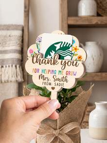 1pc Customized Text Floral Wooden Plant Marker, Thank You Teacher Garden Stake, Personalized Name Custom Flower Pot Insert, Ideal Teacher Appreciation, End Of Semester And Back To School Educator Gift - Multicolor - View 6
