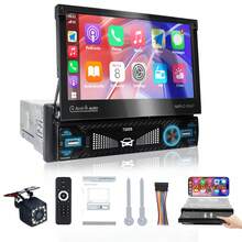 1DIN Car Stereo With Retractable Touchscreen, Mirrorlink, Bluetooth, 7-Inch USB Car Audio, Camera, FM, MP5, RCA, Black - A - View 1