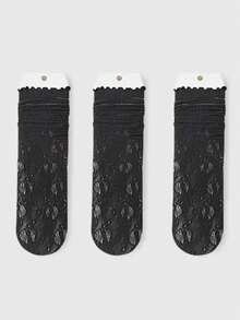 1/3 Pairs Women's Summer Thin Lace White Socks With Ruffle Edge, Versatile Mid-Calf Breathable Mesh Hollow Out Slouch Socks - Multicolor - View 15