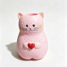 1pc Creative Heart Cat Shaped Vase Makeup Brush Holder Desktop Gift Home Decor - Multicolor - View 9