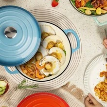 ABKOK Heavy Duty Enamel Cast Iron Casserole Pot With Lid, Non-Stick Enamel Cookware Perfect For Seafood, Soups, Stews, Compatible With Induction Gas Stove & Oven - View 4