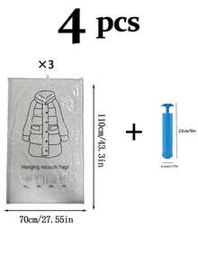 1pc/3pcs/4pcs/5pcs Hanging Vacuum Compression Bags, Wardrobe Clothing Storage, Hanging Vacuum Storage Bags, Space-Saving Storage Space With Unique Hook Design, Clothes Can Be Directly Hung Into The Bag, No Folding Required, Completely Avoid Stubborn Creases Caused By Traditional Compression Bag Folding Storage, Especially Suitable For Suits/Coats/Silk Dresses And Other Wrinkle-Prone Clothing. Ready To Wear Upon Removal, Saving The Trouble Of Ironing. Suitable For Student Dormitory And Home Storage, Can Compress And Hang Off-Season Thick Clothing To Save Wardrobe Space. - Multicolor - View 20
