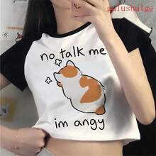 Camiseta Corta Divertida con Estampado de Gato para Mujer, Estilo Ulzzang, Años 2000, Camiseta Gótica para Mujer, Camiseta de los 90 - 6097 - Ver 6