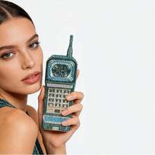 Women Funny Cellphone Shape Rhinestone Clutch Purse Cute Crystal Handbag Diamond Evening Bag For Party Prom Mobile Phone Shaped Diamond Evening Bags - 藍色 - 查看 2