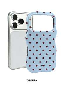 GIIPPA 1pc Light Blue Background With Burgundy Polka Dot Pattern Design, Phone 18 Pro Max Wavy Phone Case, Compatible With Phone 17 Pro Max, 16 Pro Max, 15 Pro Max, Korean-Style High-End Fashion Fun Phone Case, Suitable For 11/12/13/14/15/16 Pro Max Plus, Elegant Design For Men And Women, Perfect Gift For Girlfriend On Christmas, Valentine's Day, Easter, Wedding Season And Birthday! - Baby Blue - View 2