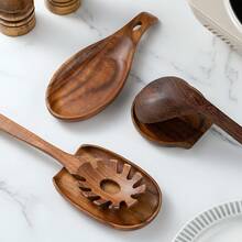 1pc Rosewood Spoon Holder, Cooking Utensil Storage Rack, Heat-Resistant Wooden Kitchen Tool Organizer, Suitable For Stove Top, Spoon, Spatula, Brush, Scraper And Other Kitchen Utensils - Brown - View 3
