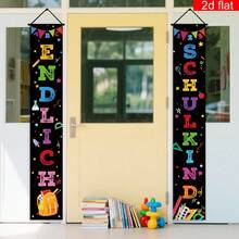 2pcs Colorful Letter Vertical Couplets For School Opening Season. Made Of Polyester Material. Suitable For School Reunion Parties, School Opening Themes, Classroom Doorhead Scenes For Indoor/Outdoor Decoration, Gardens, And General Themes. - A - View 8