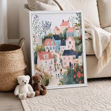 1pc Frameless Cozy Cottage Watercolor Kids Room Wall Art - Neutral Tone Cute Home Decor, Whimsical Minimalist Print For Nursery Bedroom Apartment Dorm, Room Decor Bedroom, Decoration Bedroom, Prints For Wall, Vintage Decor & Best Gift Choice - Cartoon - View 4