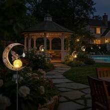 New Arrival Hollow Cutout Crescent Moon Solar Stake Lights, Crackle Glass Globe Decorative Landscape Lights, Outdoor Yard Lawn Garden Pathway Lamp, Ornament Gifts For Garden Decor,Garden Decor Outdoor - Fairy Kick - View 4