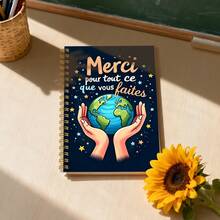 1PC A5 Handheld Earth French Teacher Spiral Notebook, Contains 2026-2027 Planner Pages, School Office Planner Diary Gift For Educators, Teacher Appreciation Gift, Notebook School Supplies - Earth Illustration - View 6