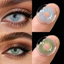 Lalens 1 paire de lentilles de contact colorées grises 14,2 mm, lentilles souples annuelles en hydrogel NVP HEMA, teneur en eau 38 %, respirantes, effet grands yeux amélioré pour maquillage, sorties quotidiennes, rendez-vous, vacances, événements, Halloween, costumes et cosplay - Van Grey - Voir 4