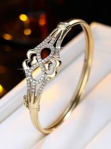 1pc Luxury Hollow Heart Zirconia Inlaid Bracelet For Women, Delicate Open Cuff Bangle, Niche Design Versatile Jewelry Gift - Bracelet - View 1