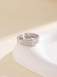 1 pieza Anillo abierto de cobre con números romanos Y2K, anillo de banda ajustable dorado/plateado, joyería minimalista apilable para adolescentes, regalo de vuelta al colegio - Multicolor - Ver 2