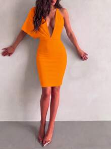Women's Sexy Elegant Orange Backless Spaghetti Strap Bandage Bodycon Dress, Suitable For Party, Cocktail, Wedding Guest Spring Fall - Orange - View 5