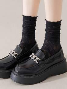 1/3 Pairs Women's Summer Thin Lace White Socks With Ruffle Edge, Versatile Mid-Calf Breathable Mesh Hollow Out Slouch Socks - Multicolor - View 1