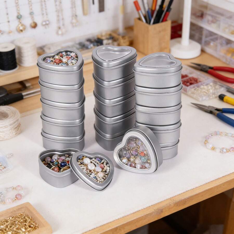 Kit de fabricación de velas con forma de corazón de 2 oz, 9 latas de metal con forma de corazón hueco con tapas transparentes & 38 accesorios completos para la fabricación de velas, adecuado para manualidades de velas DIY, almacenamiento de caramelos, regalos festivos & almacenamiento de pequeños recuerdos