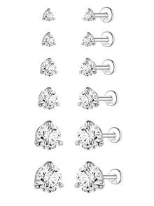 AnlaScheer 1pc 0.03-0.5ct Moissanite 925 Sterling Silver Halo Flat Back Cartilage Ear Stud Earrings, Women's Engagement Wedding Bridal Jewelry - Silver - View 9