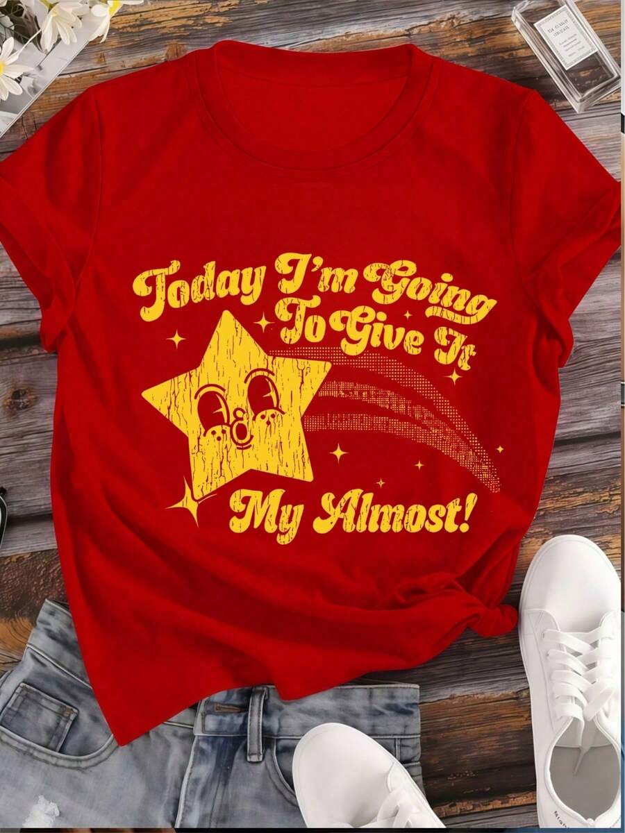 Funny T-Shirt For Women - Today I'm Almost Giving Away My Sarcasm - Novelty Graphic For Ladies - 100% Cotton Breathable Casual Everyday T-Shirt - 紅色 - 查看 1