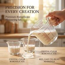 3Pcs Heat Resistant Glass Measuring Jug Set With Handle & Precise Graduated Scale, 350ml/500ml/1000ml Multi-Size Transparent Stackable Measuring Cup, Multipurpose Large Capacity Baking Measuring Tool For Milk, Water, Egg & Flour, Kitchen Essential - Transparent - View 11