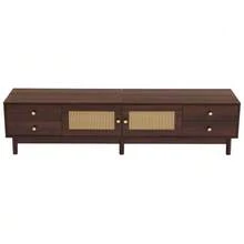 180cm Long TV Unit, Dark Wood Look, With Two Rattan Doors, Four Drawers, Cable Management System And Hydraulic Hinges – Suitable For TVs Up To 80 Inches. - Brown - View 11