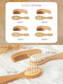 Personalized Name 3-In-1 Hair Brush & Comb Set With Floral Patterns. Natural Beech Wood Grooming Kit, 1/3pcs Brush&Comb, Baby Shower Gift For Newborns. - Multicolor - View 8