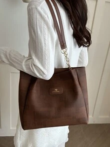 Denim Pattern Shoulder Bag For Women, High-End Commuter Vacation Large Capacity Ladies Bag, New Season Versatile Chain Student Tote Handbag - Brown - View 3
