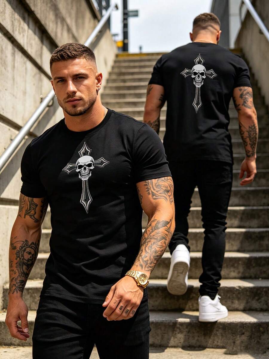 Breathable Soft Fabric Men Short Sleeve T-Shirt Outdoor Sports Top - Black - View 1